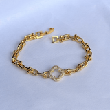 Rhinestone Hardware Chain Bracelet Gold Plated by KDJ