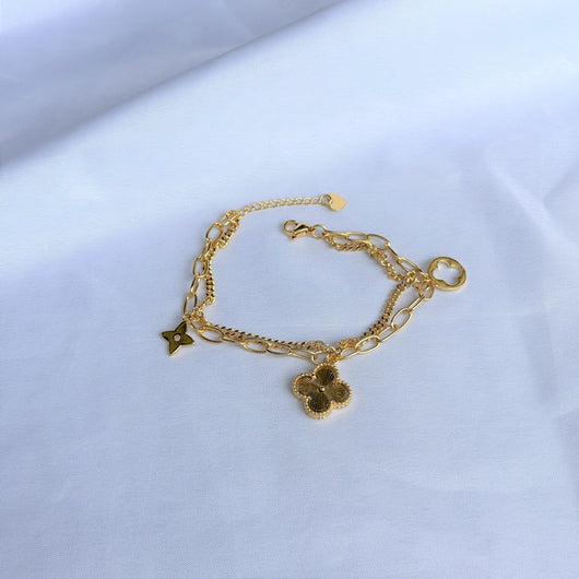 Clover Double Chain Bracelet Gold Plated by KDJ